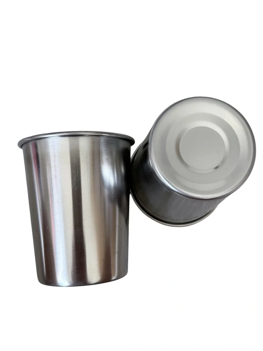 Stainless Steel Cup Set 8oz - Silver Shiny Tumblers (2) (E36)